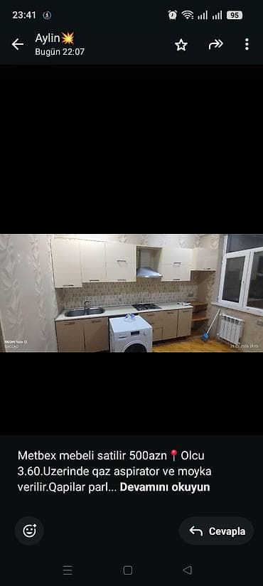 enginar harda satilir: Metbex mebeli satilir 500azn📍Olcu 3.60.Uzerinde qaz aspirator ve moyka — 1