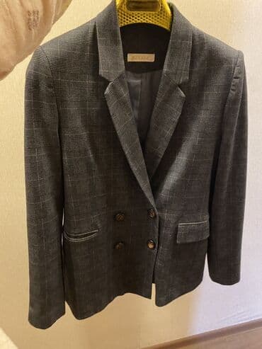 Klassik kişi qadın üçün tünd boz rəngli, xırda qəfəs naxışlı bleizer