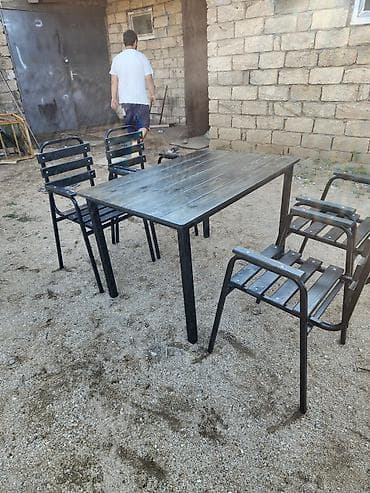 heyet masasi: Dördbucaq masa, 6 stul, Açılmayan, Stullar ilə, Metal — 6
