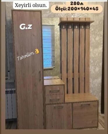 tap az islenmis metbex mebeli: Düz dolab, Dəhliz üçün, Paltar üçün, Açılan, Korpuslu, 1 qapı — 4