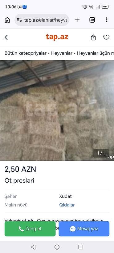 Məhsul: Yonca presi (balya şəklində quru ot/saman) Təsvir: - Heyvan