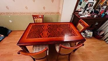 okey stolu: Qonaq otağı üçün, İşlənmiş, Açılmayan, Dördbucaq masa, 4 stul — 3