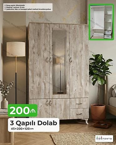 3 qapılı paltar dolabı – 45×200×120 sm - Material: 18 mm laminat -