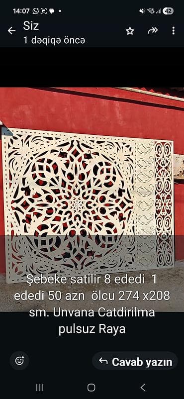 Dekorativ “şəbəkə” panellər - Say: 8 ədəd - Ölçü: 274 x 208 sm (hər lalafo.az -da Dekorativ “şəbəkə” panellər - Say: 8 ədəd - Ölçü: 274 x 208 sm (hər