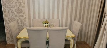 ucuz tamet: Для гостиной, Б/у, Раскладной, Прямоугольный стол, 6 стульев — 5