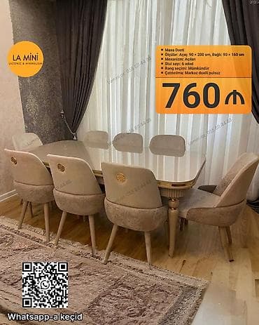 Mətbəx üçün, Açılan, Dördbucaq masa, 6 stul