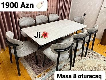 Qonaq otağı üçün, Yeni, Açılmayan, Dördbucaq masa, 8 stul