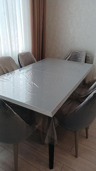 paddon stol: Qonaq otağı üçün, İşlənmiş, Açılan, Dördbucaq masa, 6 stul — 2