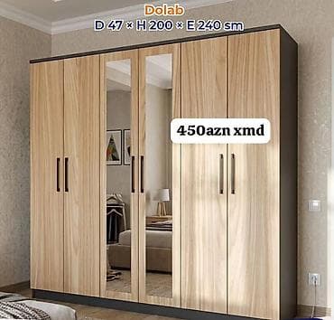 Dolab – 6 qapılı, güzgülü model Ölçülər: Dərinlik 47 sm × Hündürlük
