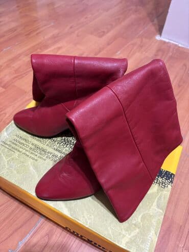 sapaskiler: Qadın çəkmələri – qırmızı dəri - Model: orta boy, enli manjetli — 3