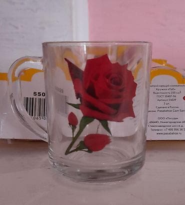 suse qab: Fincanlar, rəng - Qırmızı, Şüşə, 2 ədədli dəst, 250 ml, Rusiya — 2