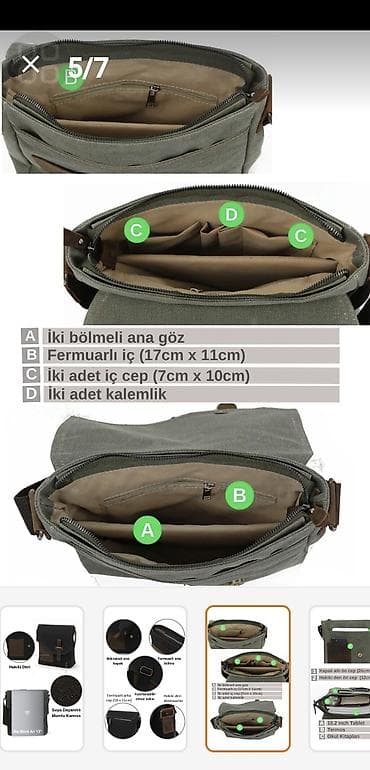 ipad 10 cu nesil: Suya davamlı mumlu kanvasdan kişi/unikseks çiyin çantası - Ölçülər — 5