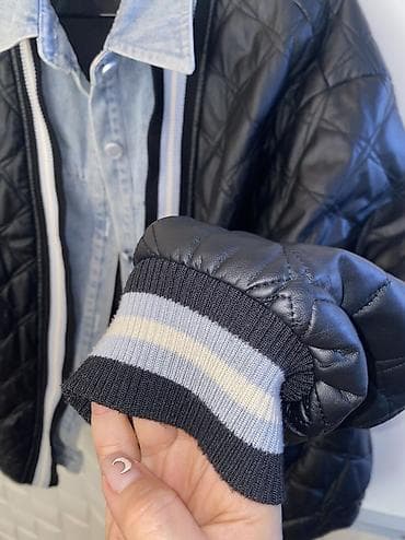 deri geyim: Qadın üçün ikiqat effektli üst geyim – quilted dəri görünümlü jaket və — 4