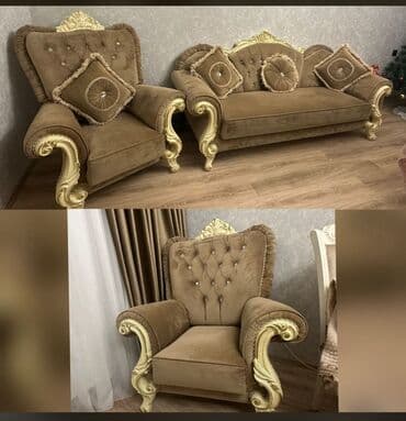 işlənmiş stol stul desti: Divan, 2 kreslo, Bazasız, Açılmayan — 1