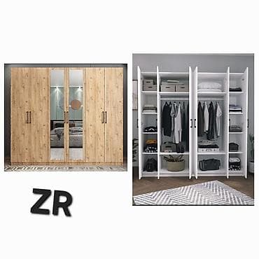 Yeni, 6 qapı, Güzgülü, Digər rəng, Digər material, Açılan, Düz dolab