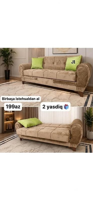 Divanlar: Divan-kravat, Yeni, Açılan, Vеlur parça, Çatdırılma yoxdur — 1