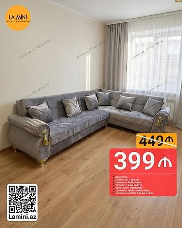Künc divan, Açılan, Bazalı, Vеlur parça, Şəhərdaxili pulsuz çatdırılma — 1