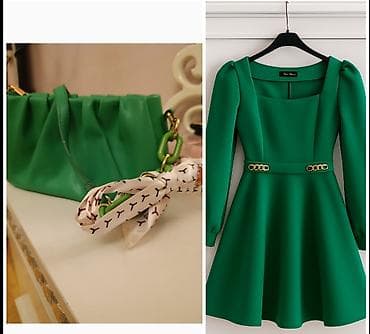 charles keith az: Yaşıl rəngli dəst: - Qadın paltarı: dərin zümrüd yaşıl ton, kvadrat — 1