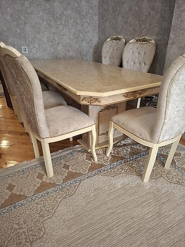 sekretar sto: Qonaq otağı üçün, Açılmayan, Dördbucaq masa, 8 stul — 3