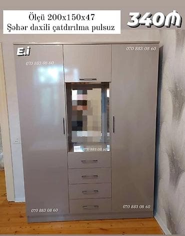 skaf: - Model: üç qapılı dolab, orta hissədə güzgülü bölmə və 4 çekmece - — 1