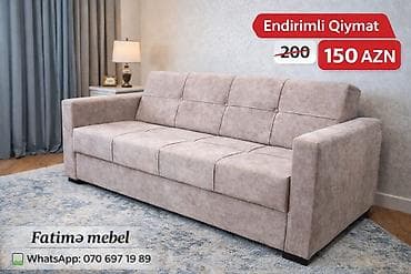 Bej rəngli 3-yerlik divan - Yumşaq, toxumalı parça üzlük - Rahat