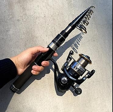 gitara qara: Teleskopik balıqçı dəsti – fırlanan makara ilə Uzunluq: 2.40m Məhsul — 3