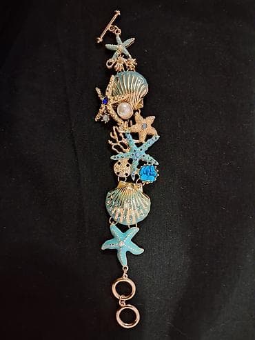 Dəniz temalı qolbaq - Dizayn: Ulduz balığı, midyə qabığı, mərcan