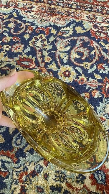 dekorativ qab: Sarı tonlarda üfürülmüş şüşə dekor qab - Material: qalın, şəffaf — 3