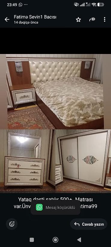matras satilir: Yataq dəsti satılır 500₼. Matrası var.Ünvan Yasamal. 8031. Fatimə99 — 1
