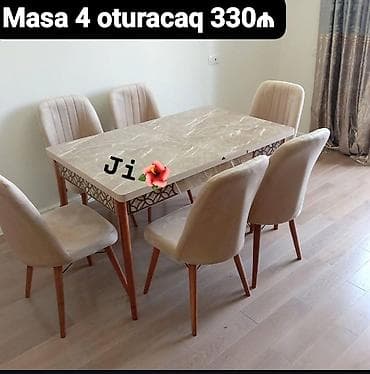 masa dəstəyi: Mətbəx/qonaq otağı üçün masa və 4 ədəd oturacaq dəsti. - Masa: mermer — 1