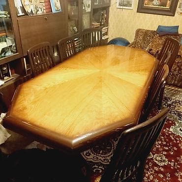 Masalar və oturacaqlar: Ağac yemək otağı dəsti (stol+8 stul) - Geniş, çoxbucaqlı — 4