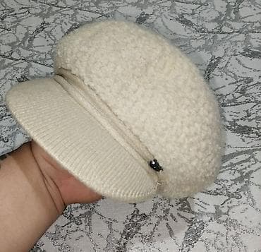 korolikdən qadın papaqları: Qışlıq şapka – krem rəngdə, kepka tipli - Material: yumşaq, tüklü — 4
