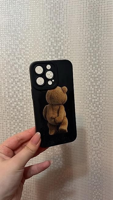 iphone e: 13proTelefon üçün örtük – qara, parlaq səthli, arxasında 3D peluş — 1