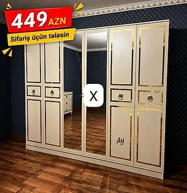 Mebel: - 6 qapılı geyim dolabı - Rəng: krem/ağ ton, qızılı dekorativ — 1