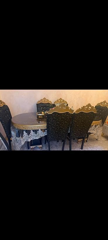 stul stol: İşlənmiş, Dördbucaq masa, 6 stul — 1