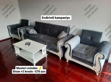 пуф кресло: Yeni, Klassik divan, 2 kreslo, Bazalı, Açılan — 1