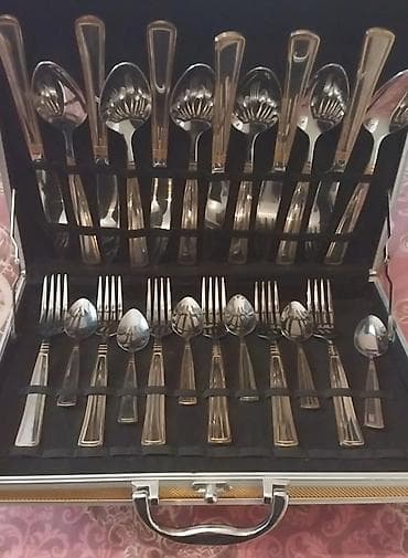 Mətbəx aksesuarları: Lüks çəngəl-bıçaq qaşıq dəsti – metal çamadanlı - Komplekt: çəngəl — 1