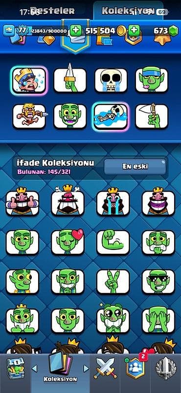 Clash Royale oyun hesabı - Kral səviyyəsi: 77 - Qızıl: 515 504 - — 1