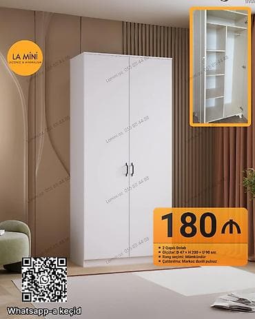 2 qapılı, Ağ, Digər material, Açılan, Düz dolab