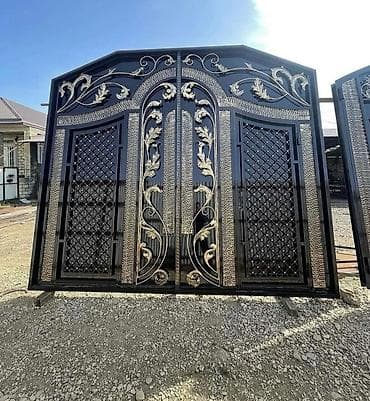 Дворовые ворота: Новый Железо Дворовые ворота, Механические, С дверью, цвет - Черный, Нет кредита — 6