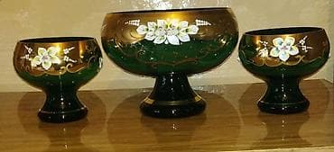 Столовые приборы: Bədii şüşə qab dəsti – 3 parça - Rəng: zümrüd-yaşıl və qızılı — 1