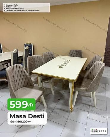 Masa dəsti – klassik dizaynlı açılan mexanizmli yemək masası və 6 ədəd