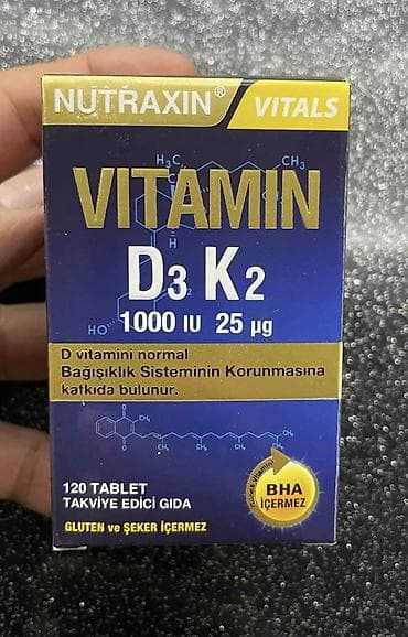 Bədənə qulluq: Nutraxin Vitals Vitamin D3 K2 – 120 tablet, qlütensiz və şəkərsiz qida — 3