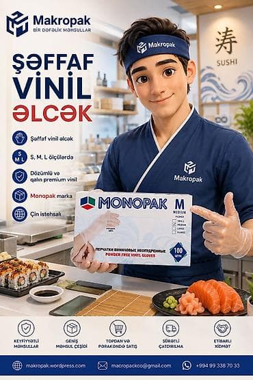 Digər qida məhsulları: 🧤 MONOPAK ŞƏFFAF VİNİL ƏLCƏK Qida sektoru üçün praktik və etibarlı — 1