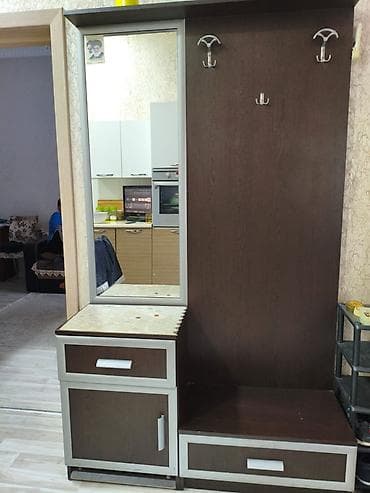 Dəhliz üçün giriş mebeli – asılqan, güzgü və saxlama bölmələri ilə -