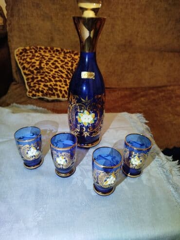 bogema qab: Qəhvə dəsti, rəng - Göy, Bohemia, 4 nəfərlik, Çexiya — 1