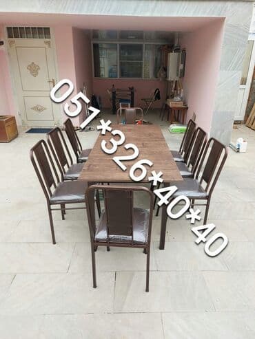 Masa və oturacaq dəstləri: Qonaq otağı üçün, Yeni, Açılan, Dördbucaq masa, 6 stul — 5