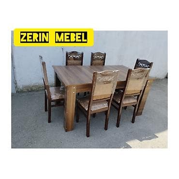 Mətbəx üçün, Açılmayan, Dördbucaq masa, 6 stul