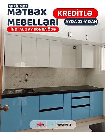 Sifarişlə mətbəx dəsti, Özü çəkən petlələr, Sadə laminat, Kredit var, Pulsuz çatdırılma — 8