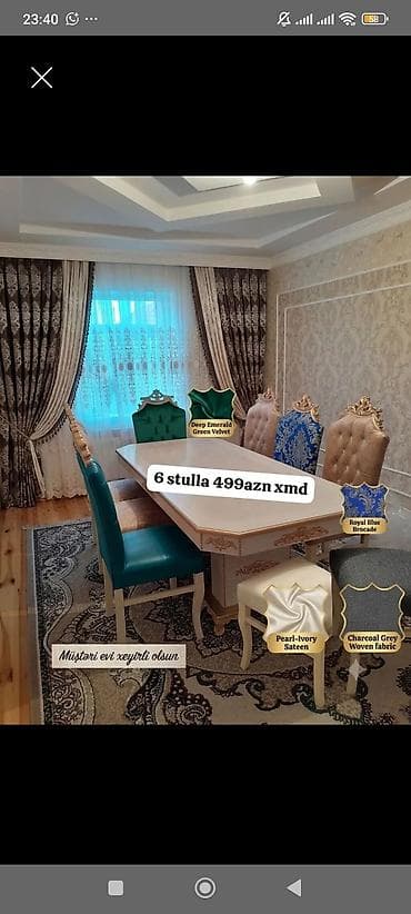 - Yemək otağı üçün 6 ədəd stul dəsti - Qiymət: 499 AZN (6 stul bir